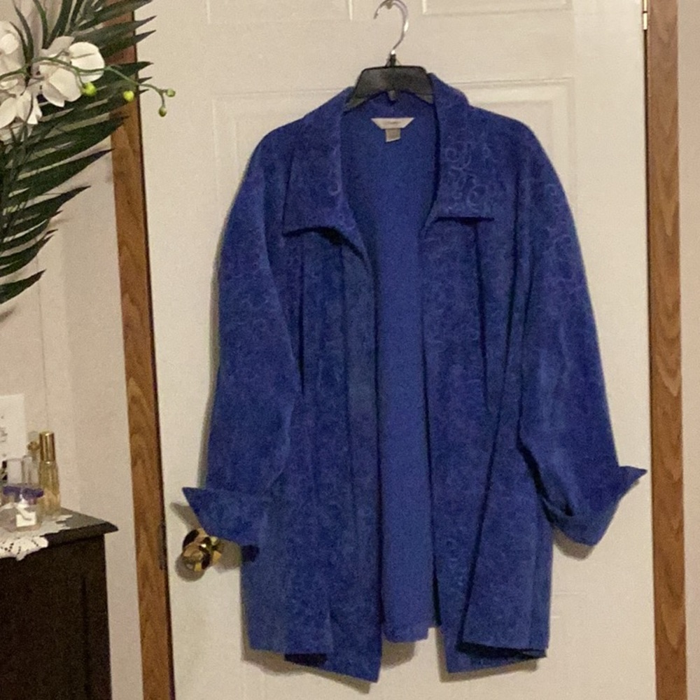 C J Banks blue brocade  lt corduroy look- blazer with turned up sleeve